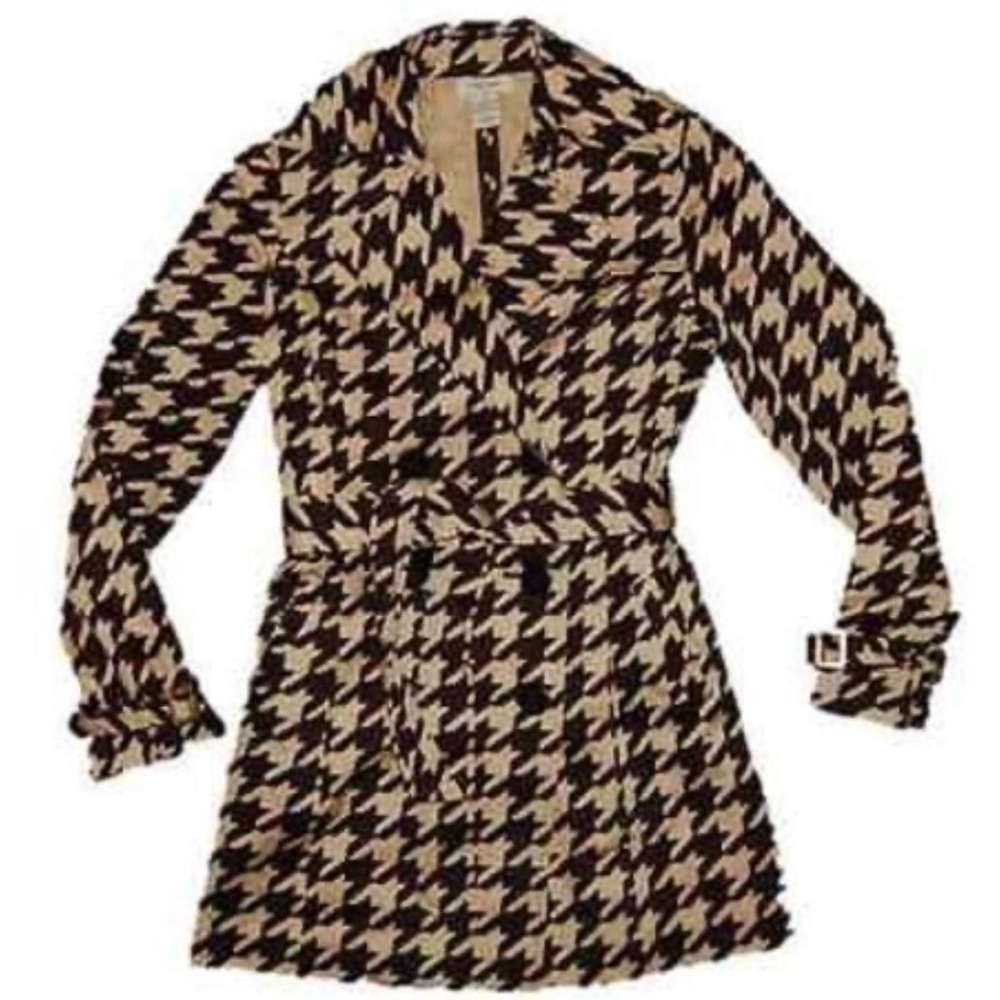 Vertigo Paris Black and Cream Houndstooth Trench Coat